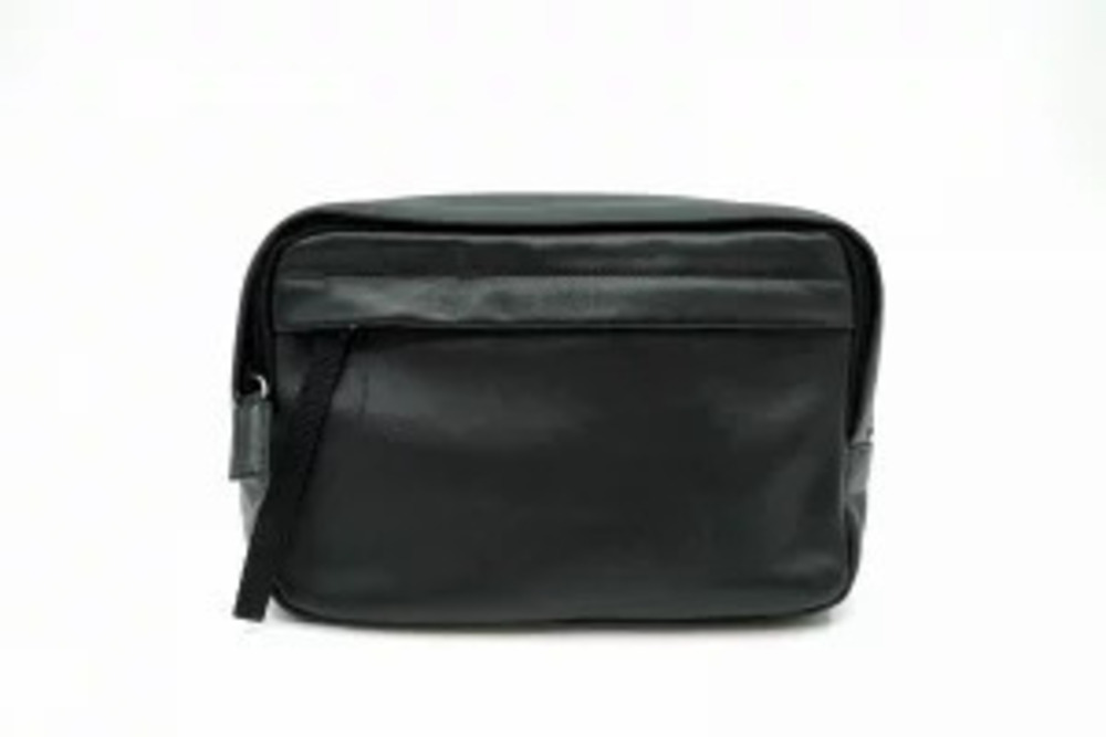 Prada Pouch Accessory Pouch Front Pocket Travel Leather Shoulder Bag Black